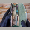 Green leather wallet for women