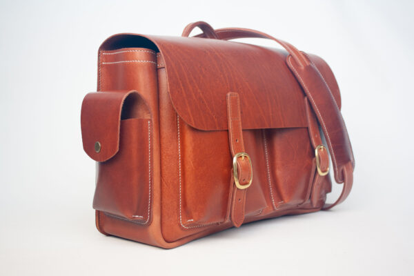 Premium Leather Briefcase for pilots and barristers. Front-right view