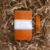 Cognac Leather Notepad Cover front view, folded