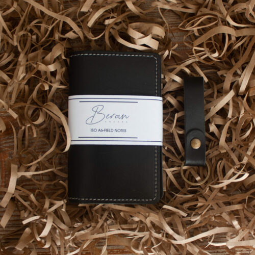 Black Leather Notepad Cover front view, folded