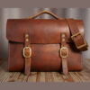 Premium Vegetable-Tanned Full Grain Leather Briefcase in Tan color, front view