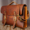 Premium Vegetable-Tanned Full Grain Leather Briefcase in Tan color, side view