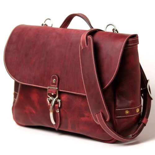 Premium Vegetable-Tanned Full Grain Bordeaux Leather Mailbag. Heavy duty Brass and Copper Hardware.