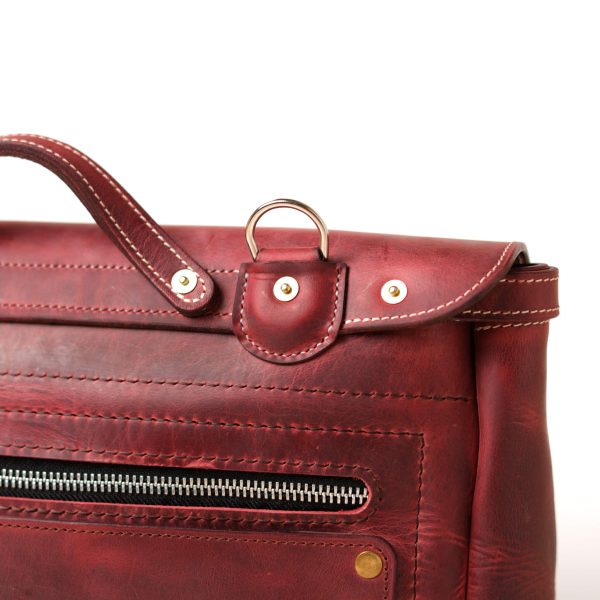 Premium Vegetable-Tanned Full Grain Bordeaux Leather Mailbag. Heavy duty Brass and Copper Hardware.
